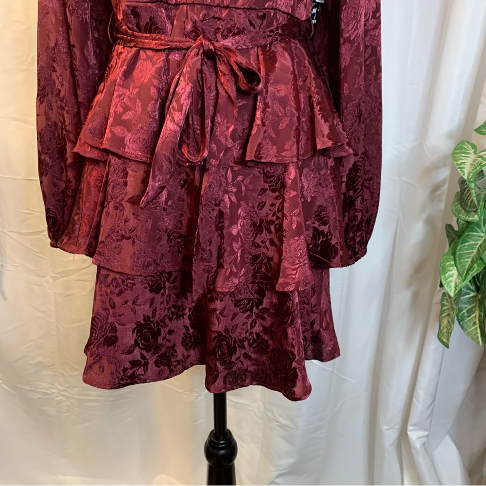 Chic Long Sleeve Burgundy Tiered Dress - Picture 5 of 16